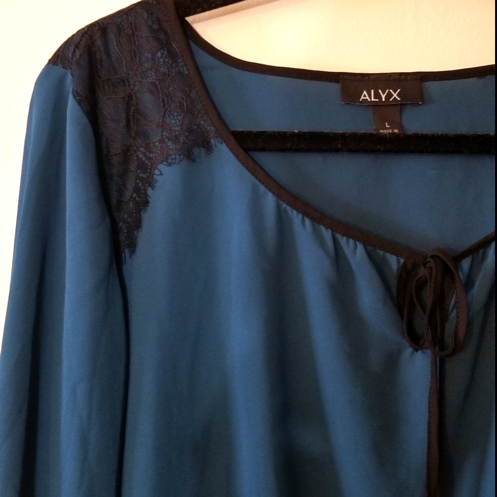 3/4 Teal Blouse with Lace Trim